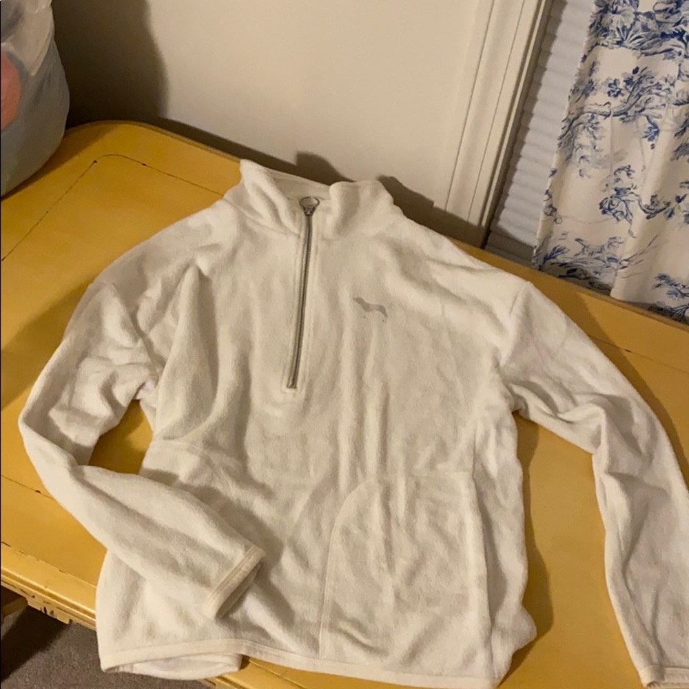 white PINK vs quarter zip fleece